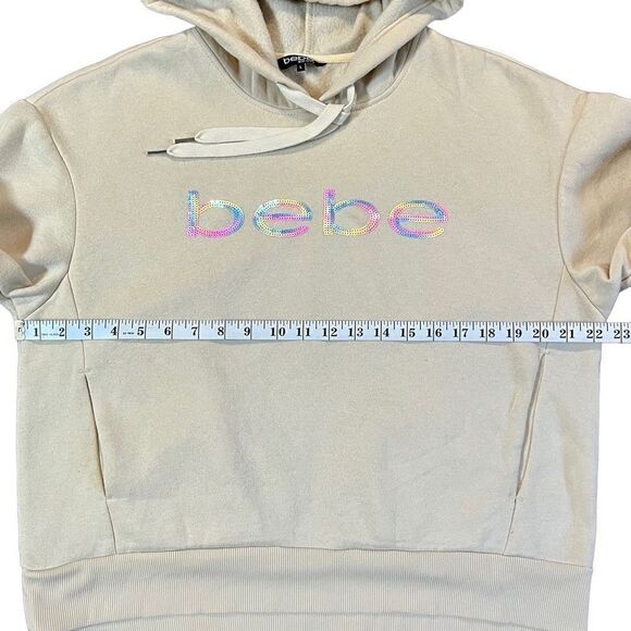 Bebe Sport Cream Hoodie Rainbow Sequins Size Large - Picture 7 of 11